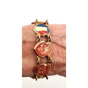 Vintage French Souvenir Bracelet Enamel Shields Paris France Gold Tone 7.5"